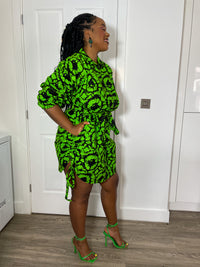 Irene Ankara Shirt Dress | Green and Black African Print