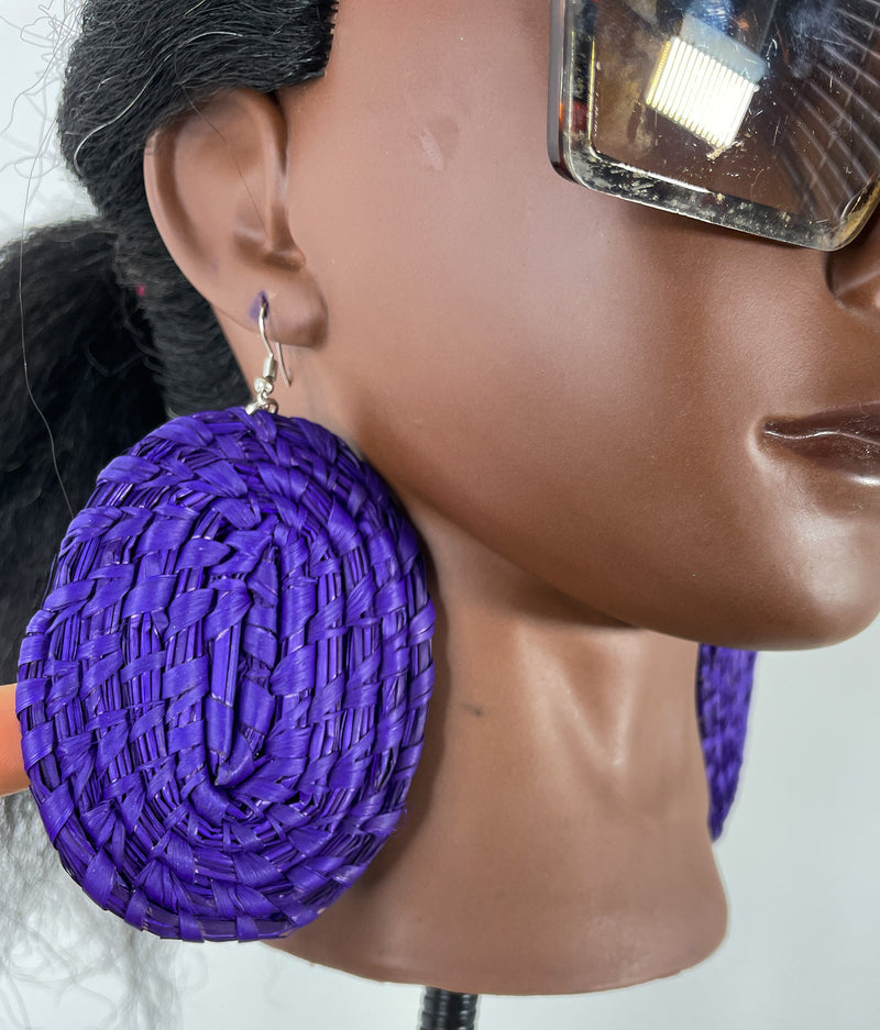 Blue Round Rattan Earring