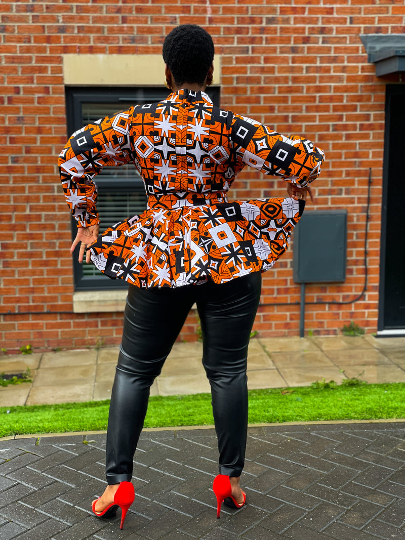 Celia Ankara Peplum Top | Yellow and White African Print