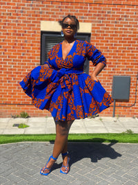 Bekky Ankara Mini Dress | Blue and Orange African Print