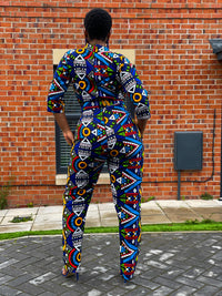 Aster Ankara Jumpsuit | Blur Multicolored African Tribal Print