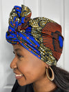 Jayne Orange and Blue Ankara Headwrap/Scarf