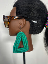 Green Triangle Rattan Earring