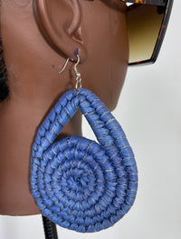 Blue triangle and circle Rattan Earring