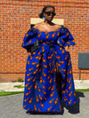 Nimi Ankara Off Shoulder Maxi Dress | Blue and Orange African Print