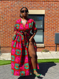 Biston Ankara Maxi Dress | Pink and Green African Print