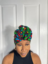 Anika Green and Red Multicolored Ankara Headwrap/Scarf