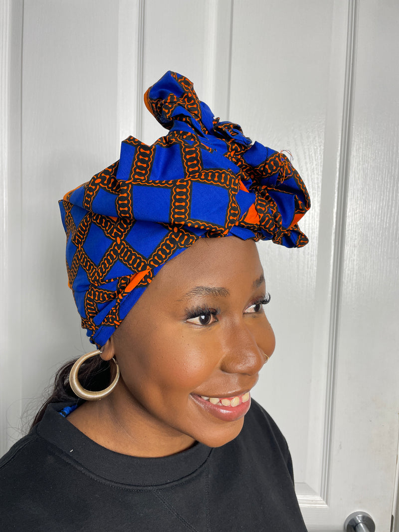 Zazi Blue and Orange Ankara Headwrap/Scarf