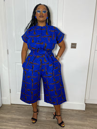 Kailey Ankara Culotte Jumpsuit | Blue African Print