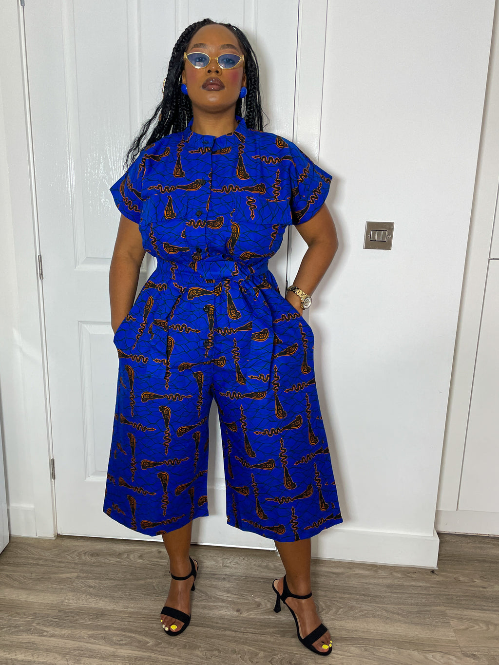 Kailey Ankara Culotte Jumpsuit | Blue African Print