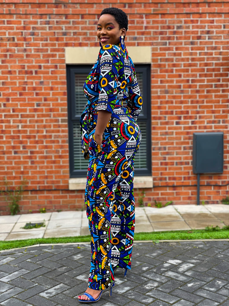 Aster Ankara Jumpsuit | Blur Multicolored African Tribal Print