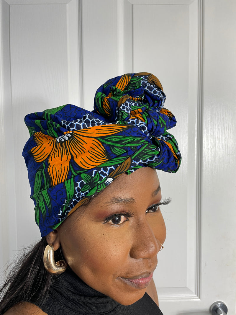 Martha Green and Blue Ankara Headwrap/Scarf