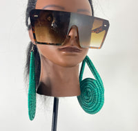 Green XL Triangle Circle Rattan Earring