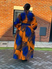 Etty Ankara Maxi Dress | Blue and Orange African Print