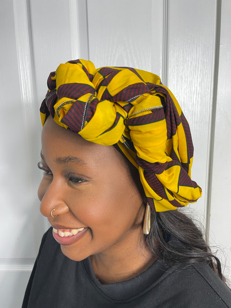 Abby Ankara Headwrap/Scarf |Yellow and Brown African Print