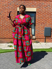 Biston Ankara Maxi Dress | Pink and Green African Print