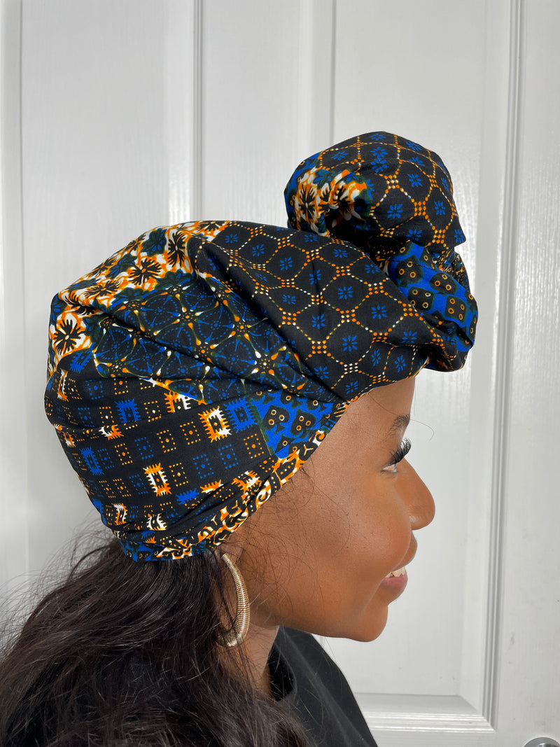 Devyn Blue and Yellow Ankara Headwrap/Scarf