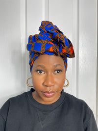 Zazi Blue and Orange Ankara Headwrap/Scarf