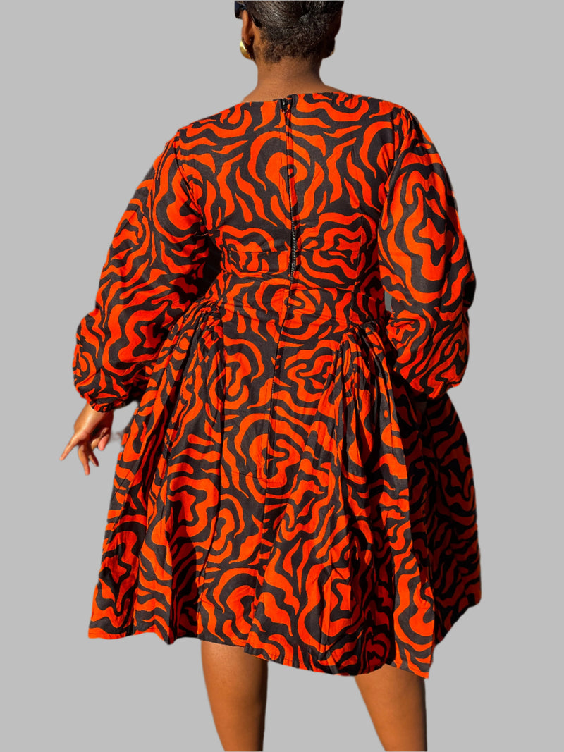 Lucia Ankara Midi Dress | Orange African Print