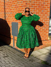 Lola Ankara Midi Dress | Green African Print