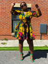 Brenie Ankara Mini Dress |  Green  and Yellow Multicoloured  Print