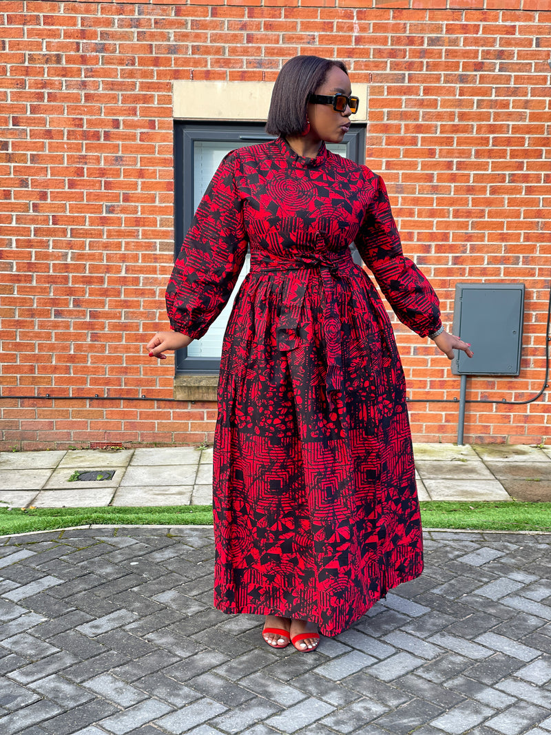 Eno Ankara Maxi Dress | Red and Black African Print