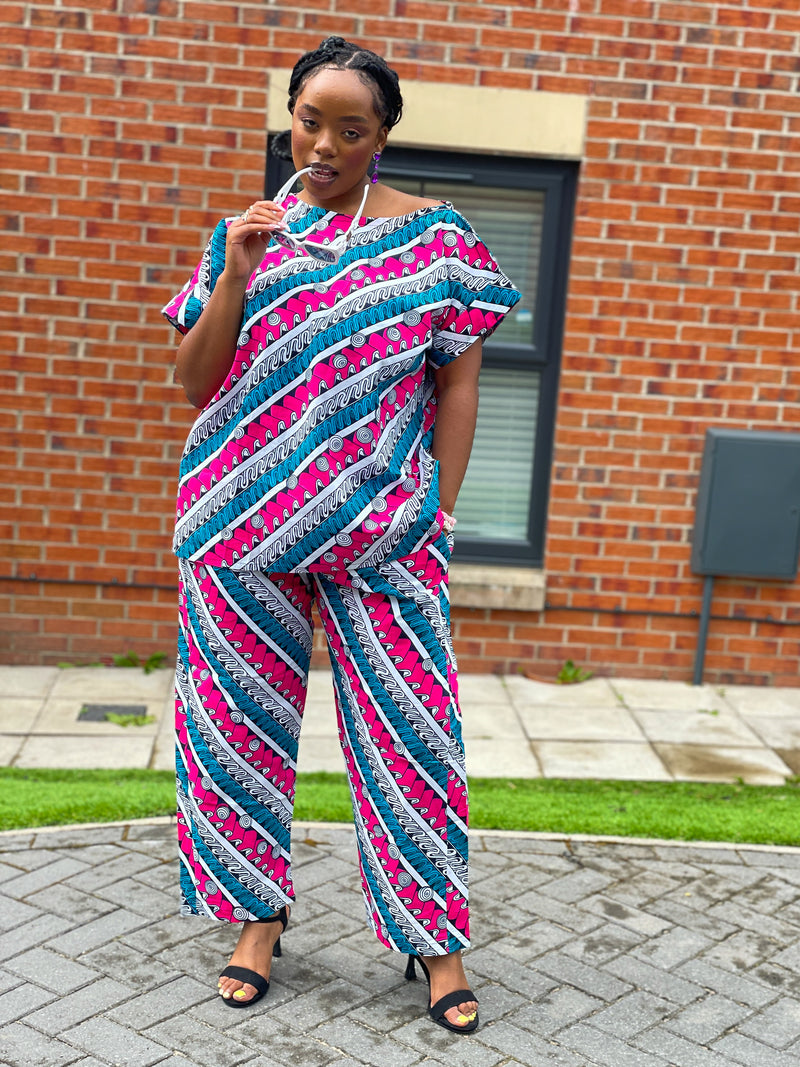 Bunny Ankara High Waisted Trouser | Pink and White African Print