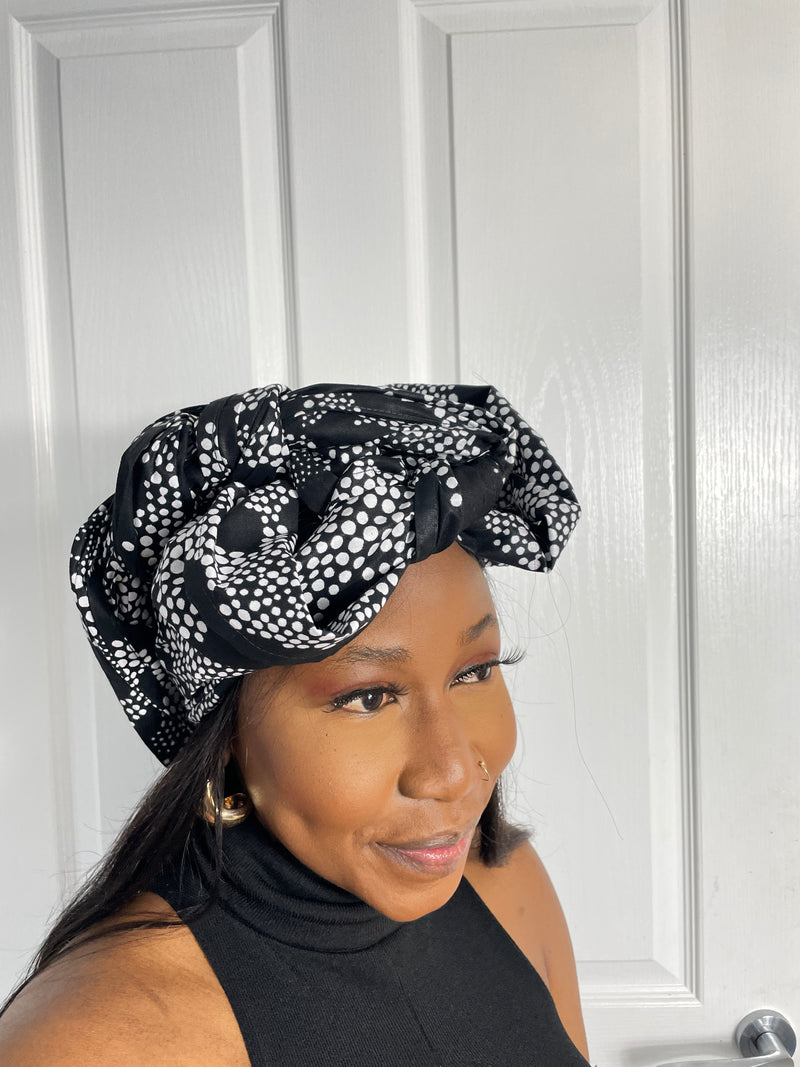 Arike Black and White Ankara Headwrap/Scarf