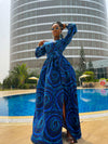 Allie Ankara Maxi Dress| Blue Spiral Print