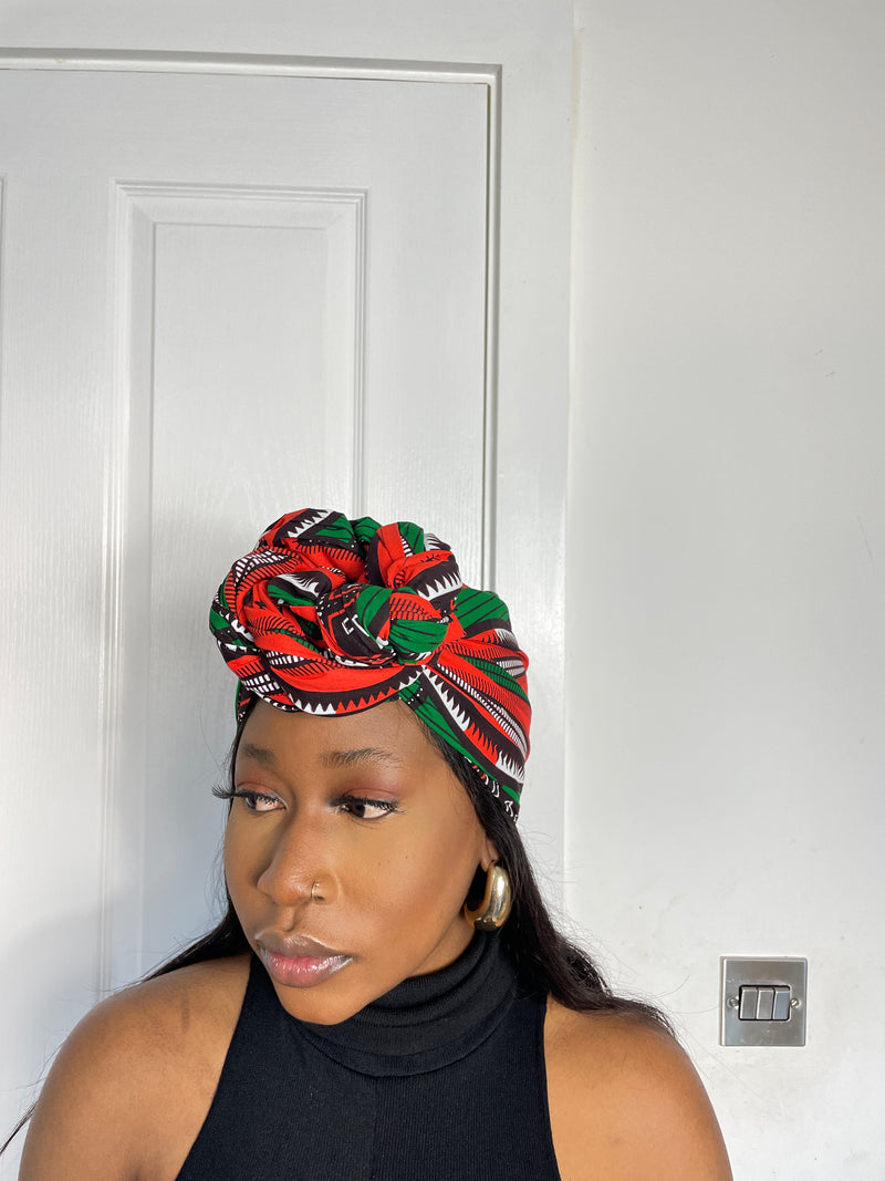 Maggie Green and Orange Ankara Headwrap/Scarf