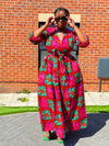 Biston Ankara Maxi Dress | Pink and Green African Print