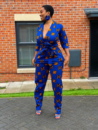 Annora Ankara Jumpsuit | Blue and Yellow African Print