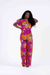 Berry Ankara High Waisted Trouser | Pink African Print