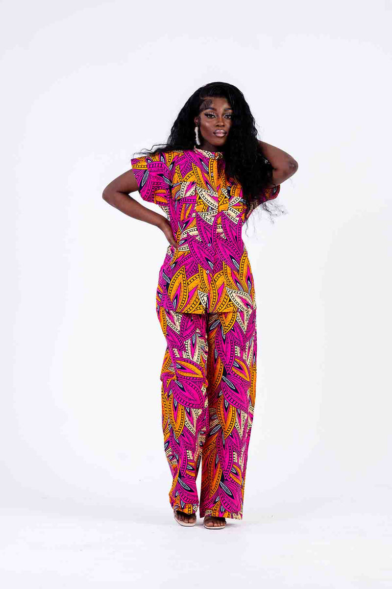 Berry Ankara High Waisted Trouser | Pink African Print