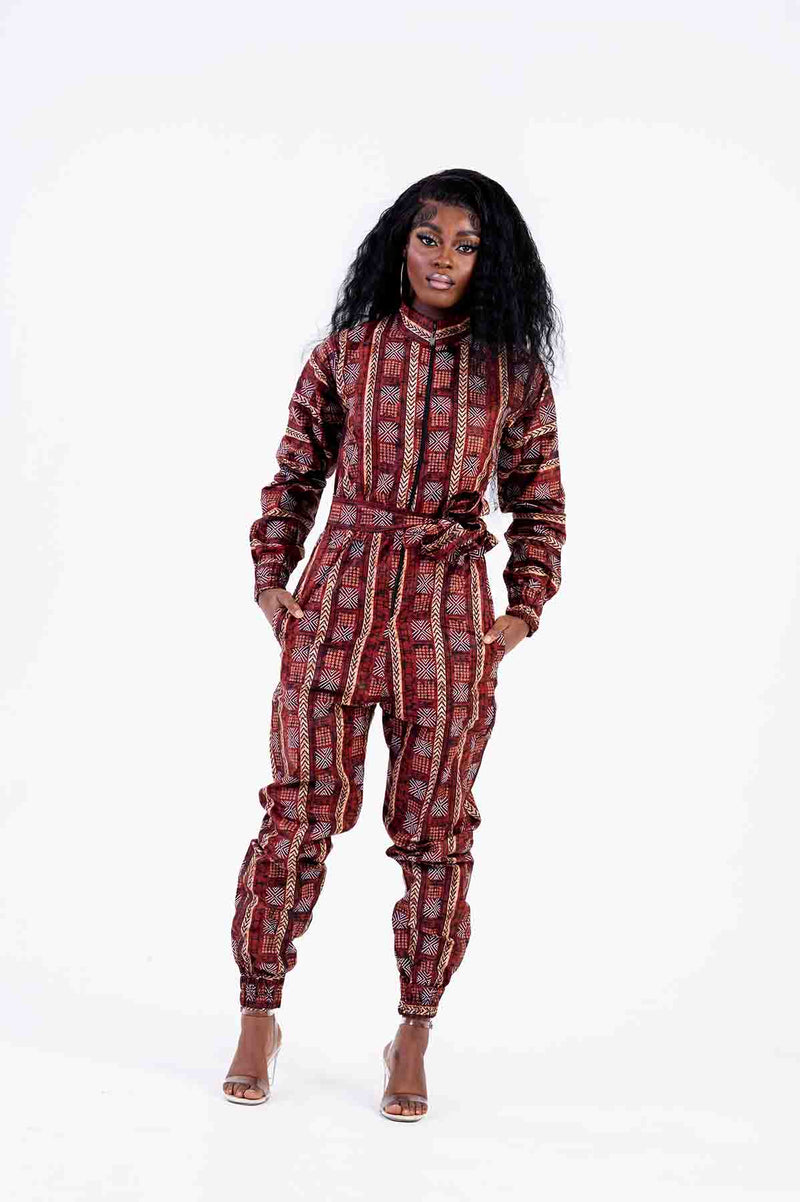 Mila Ankara Jumpsuit | Maroon African Print