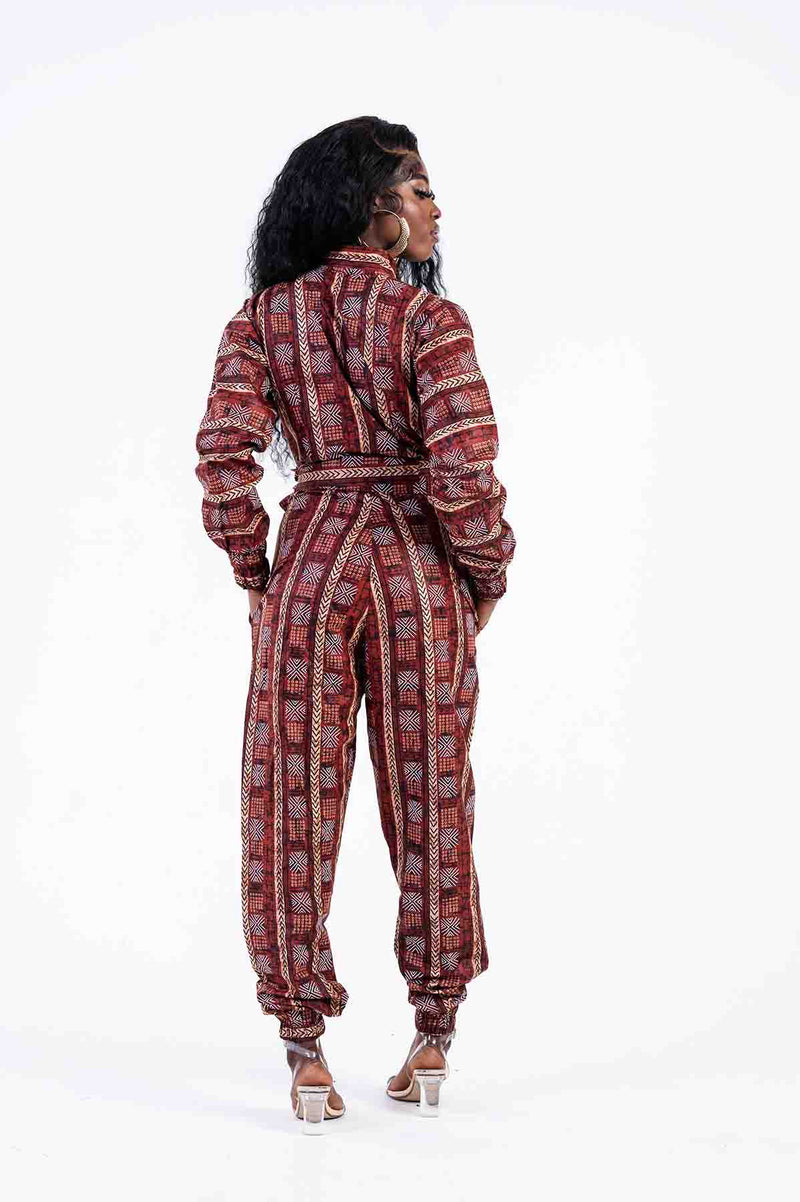 Mila Ankara Jumpsuit | Maroon African Print