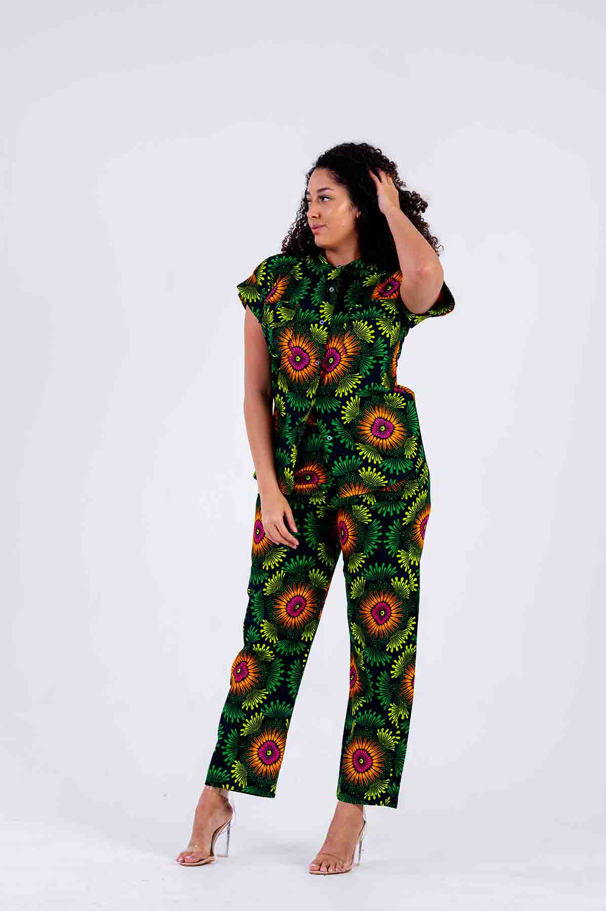 Bukky Ankara High Waisted Trouser Green African Print M.A.DKollection