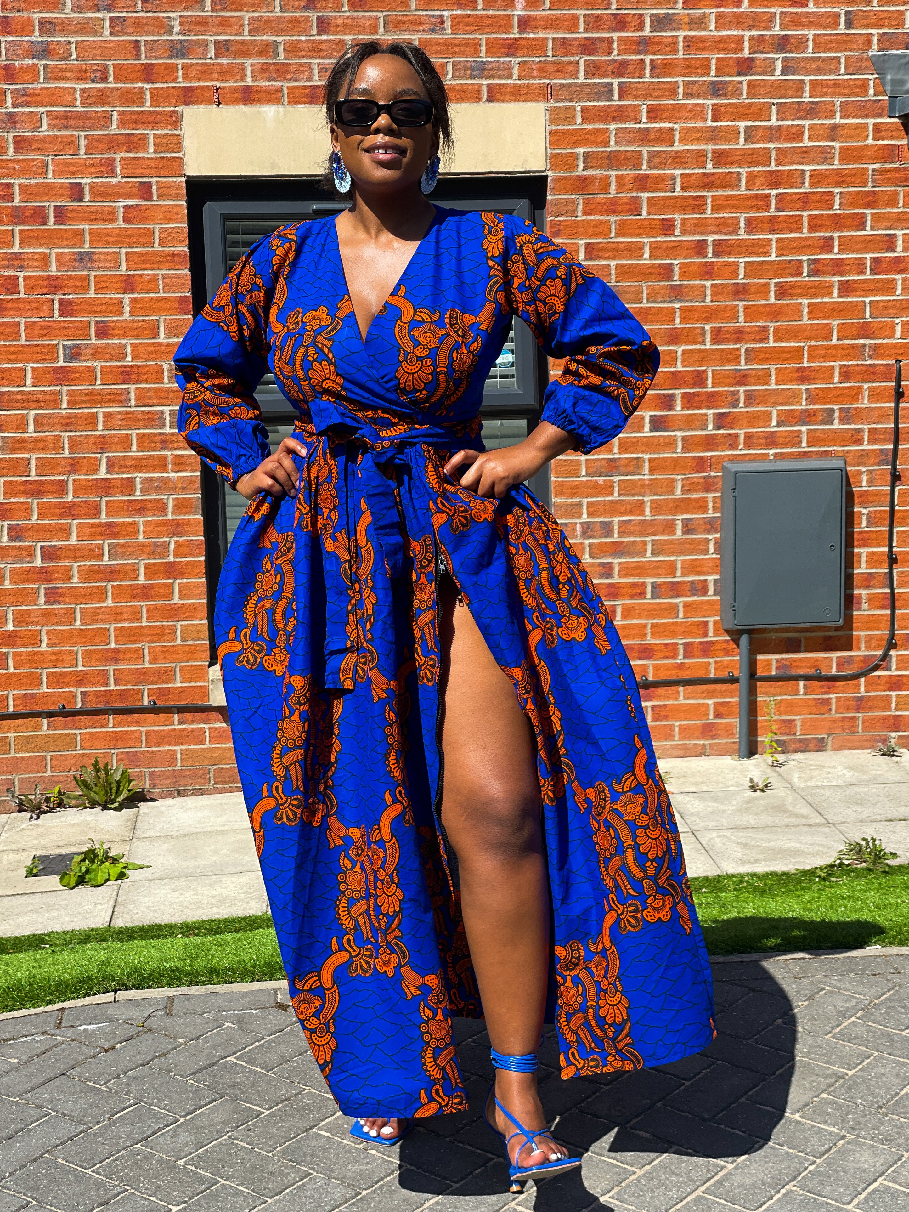 Bekky Ankara Maxi Dress Blue and Orange African Print M.A.DKollection