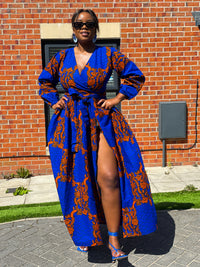 Bekky Ankara Maxi Dress | Blue and Orange African Print