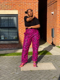 Genni Ankara High waisted Trouser | Pink and Black African Print