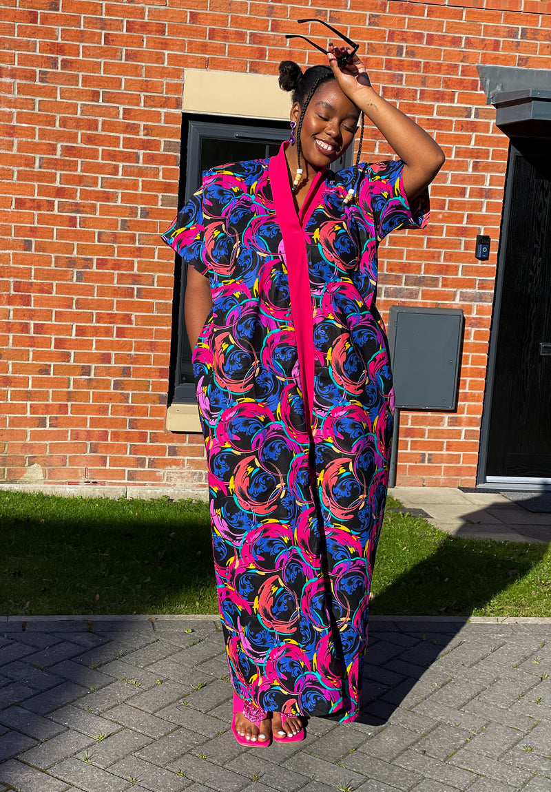 Betsy Ankara Bubu Dress | Pink Multicolor African Print