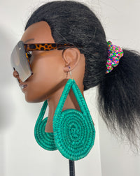 Green XL Triangle Circle Rattan Earring