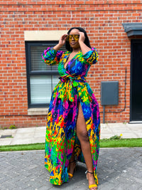 Belva Ankara Maxi Dress | Green and Yellow Multicoloured African Print