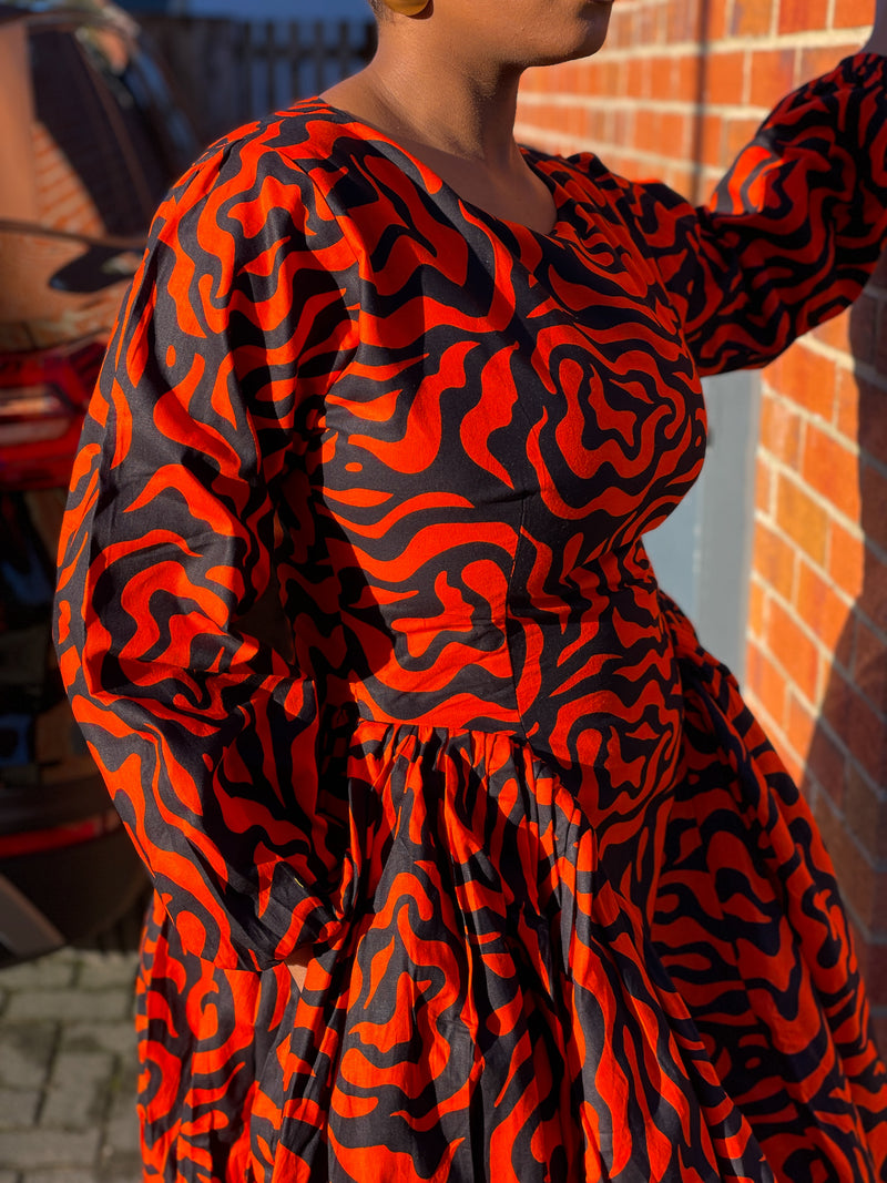 Lucia Ankara Midi Dress | Orange African Print