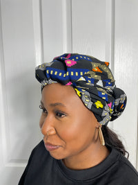 Tanya Black and Blue Multicolored Ankara Headwrap/Scarf