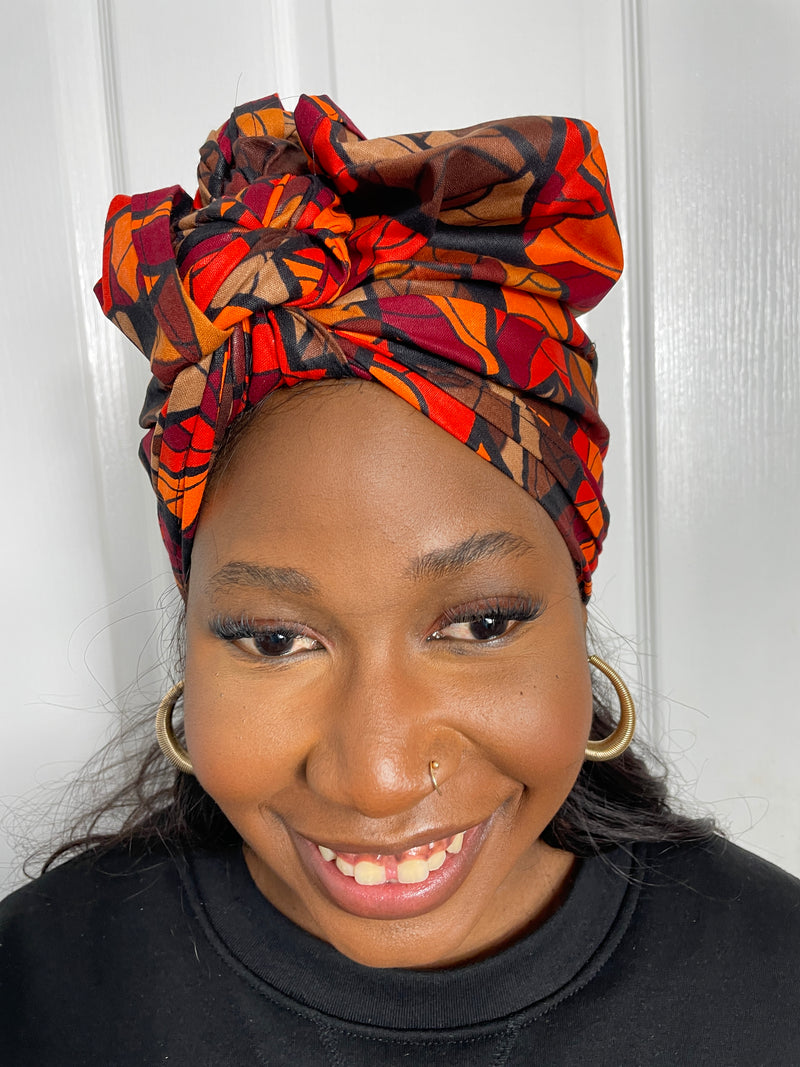 Joke Brown and Orange Ankara Headwrap/Scarf