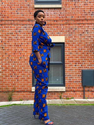 Annora Ankara Jumpsuit | Blue and Yellow African Print