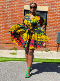 Brenie Ankara Mini Dress |  Green  and Yellow Multicoloured  Print