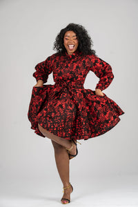 Eno Ankara Mini Dress | Red and Black African Print