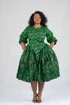 Lola Ankara Midi Dress | Green African Print